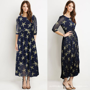 Sommerkleid Sterne gedruckt Chiffon Büro Chiffon Kleid Design